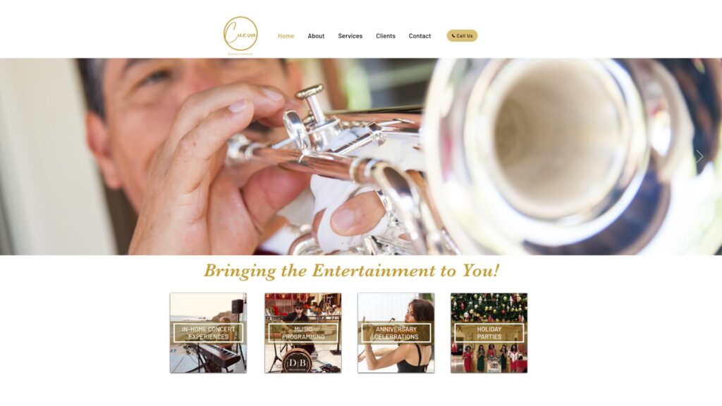 Cueva Entertainment Website Development Project - screenshot of homepage