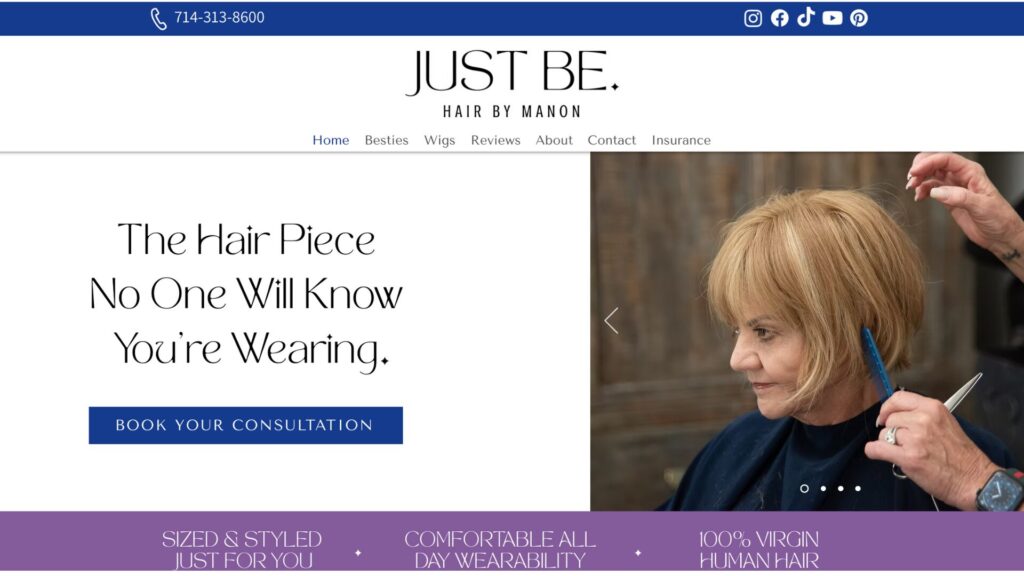Just Be. Hair Website Development Project - screenshot of homepage