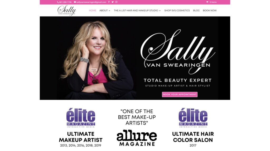 Sally Van Swearingen Website Development Project - screenshot of homepage